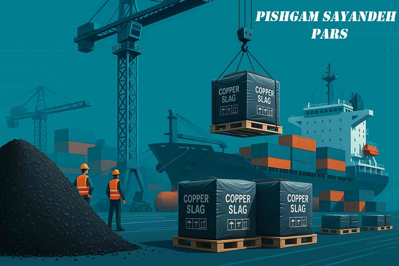 Black copper slag export for sandblasting by Pishgam Sayandeh Pars at the port